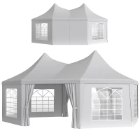 Outsunny 16' x 22' Wedding Event Party Tent High Peak Octagonal Outdoor Gazebo Canopy with Removable Walls White(m-2)