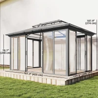 Outsunny 10' x 14' Outdoor Hardtop Gazebo, Aluminum Sun Room Solarium with Sliding Doors, Double Roof Patio Gazebo, Dark Grey(m-3)