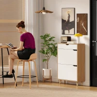 HOMCOM Narrow Shoe Cabinet for Entryway with 2 Flip Drawers, Top Drawer and Adjustable Shelves for 12 Pairs of Shoes, White(m-9)