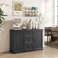 HOMCOM Sideboard with 3 Drawers and 2 Doors, 47" Buffet Cabinet with Adjustable Shelves for Kitchen, Black Wood Grain(m-8)