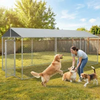 PawHut 19.7' x 7.5' x 7.5' Outdoor Dog Kennel for Large-Sized Dogs with Waterproof UV Resistant Roof, Silver(m-3)