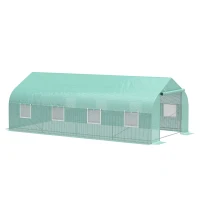 Outsunny 20' x 10' x 7' Outdoor Walk-in Greenhouse, Tunnel Green House with Roll-up Windows, Zippered Door, PE Cover, Heavy Duty Steel Frame, Green(m-1)