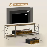 HOMCOM Industrial TV Stand for up to 60 Inch TV, TV Console with Charging Station and RGB LED Lights, Rustic Brown(m-3)