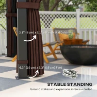 Outsunny 10' x 10' Hardtop Gazebo with 7mm Double Polycarbonate Roof, Outdoor Gazebo with Netting and Curtains, Coffee(m-5)