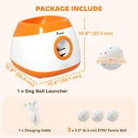 PawHut Automatic Dog Ball Launcher, Automatic Ball Launcher with 6 ETPU Balls, 26-79ft, for Medium and Large Dogs, Orange(m-3)