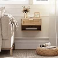 HOMCOM Floating Bedside Table Set of 2, Wall Mount Nordic Nightstands with Storage Drawer and Open Shelf for Bedroom, Oak(m-10)