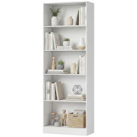 HOMCOM 5-Tier Bookcase, Storage Bookshelf with Adjustable Shelves, Display Shelves for Living Room, Home Office, White(m-2)
