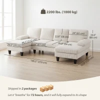 HOMCOM Sectional Sofa, U Shaped Couch with Double Chaise, Pillow-top Armrests and Spring Cushions, 2200lb Capacity, Beige(m-3)