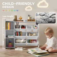 Qaba Kids Bookshelf and Toy Storage Organizer, Children Bookcase with 8 Removable Bins, Cabinet for Playroom, Kids Room, Nursery, White(m-5)