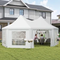Outsunny 16' x 22' Wedding Event Party Tent High Peak Octagonal Outdoor Gazebo Canopy with Removable Walls White(m-1)