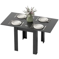 HOMCOM 55" Extendable Dining Table for 4-6 Person, Kitchen Table with PU Handle and Felt Pads for Small Spaces, Black(m-2)