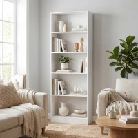 HOMCOM 5-Tier Bookcase, Storage Bookshelf with Adjustable Shelves, Display Shelves for Living Room, Home Office, White(m-6)