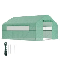 Outsunny 13' x 10' x 6.5' Tunnel Greenhouse Hoop House with Upgraded Galvanized Steel Frame and Large Windows, Green(m-11)