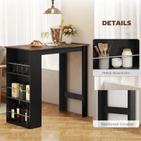 HOMCOM Modern Bar Table, Counter Height Dining Table with 3 Storage Shelves for Kitchen, Dining Room, Living Room, Rustic Brown(m-6)