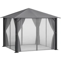 Outsunny 10' x 10' Patio Gazebo, Outdoor Gazebo Canopy Shelter with Netting & Curtains, Vented Roof, for Garden, Lawn, Backyard and Deck, Black(m-1)