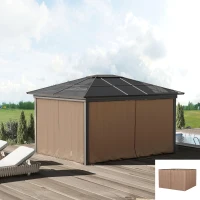 Outsunny 10' x 10' Universal Gazebo Sidewall Set with 4 Panels, Hooks/C-Rings Included for Pergolas & Cabanas, Brown(m-1)