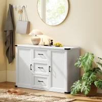 HOMCOM Sideboard with 3 Drawers and 2 Doors, 47" Buffet Cabinet with Adjustable Shelves for Kitchen, White Wood Grain(m-9)