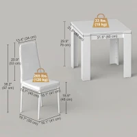 HOMCOM Dining Table Set for 2, Square Kitchen Table and Chairs, Dining Room Table and PU Leather Upholstered Chairs, White(m-3)
