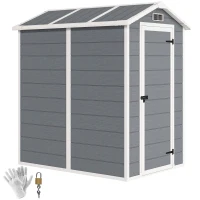 Outsunny 6' x 4' Outdoor Storage Shed, Plastic Shed with Floor, Window, Lockable Door and Vents for Outdoor Patio Storage, Gray(m-11)
