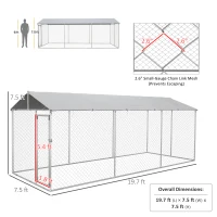 PawHut 19.7' x 7.5' x 7.5' Outdoor Dog Kennel for Large-Sized Dogs with Waterproof UV Resistant Roof, Silver(m-4)