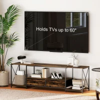 HOMCOM Industrial TV Stand for up to 60 Inch TV, TV Console with Charging Station and RGB LED Lights, Rustic Brown(m-9)