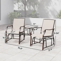 Outsunny Outdoor Glider Chairs with Coffee Table, Patio 2-Seat Rocking Chair Swing Loveseat with Breathable Sling for Backyard, Garden, and Porch, Beige(m-3)