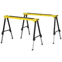 HOMCOM Saw Horse Twin Pack Folding Workbench Adjustable Metal Trestle Stands Yellow(m-11)