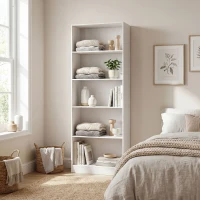 HOMCOM 5-Tier Bookcase, Storage Bookshelf with Adjustable Shelves, Display Shelves for Living Room, Home Office, White(m-10)