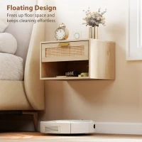 HOMCOM Floating Bedside Table Set of 2, Wall Mount Nordic Nightstands with Storage Drawer and Open Shelf for Bedroom, Oak(m-6)