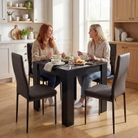 HOMCOM Dining Table Set for 2, Square Kitchen Table and Chairs, Dining Room Table and PU Leather Upholstered Chairs, Black(m-10)