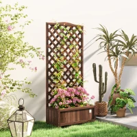 Outsunny Wood Planter with Trellis, Raised Garden Bed to Grow Vegetables for Backyard, 30" x 14" x 67", Dark Brown(m-1)