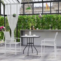 Outsunny Set of 2 Outdoor Garden Chairs, Stackable Patio Dining Chairs with Breathable Fabric, Armrests and Backrest, Light Grey(m-10)