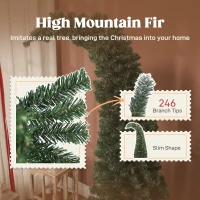 HOMCOM 5 ft Prelit Christmas Tree, Whimsical Xmas Tree Slim High Mountain Fir with 100 LEDs and Metal Stand, Green(m-7)