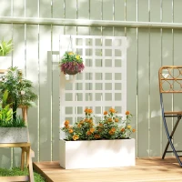 Outsunny Galvanized Raised Garden Bed Planter Box with Trellis for Climbing Plants, Vegetable, Vines, 24" x 9" x 44.5", White(m-2)