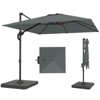 Outsunny 8' x 8' Offset Cantilever Patio Umbrella with Base Weights, UPF50+ Cantilever Parasol with 360° Rotation, Dark Grey(m-11)