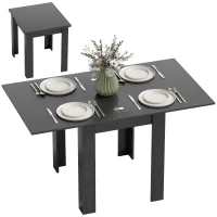 HOMCOM 55" Extendable Dining Table for 4-6 Person, Kitchen Table with PU Handle and Felt Pads for Small Spaces, Black(m-11)