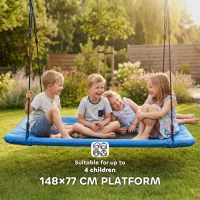 Qaba Nest Swing Adjustable Ropes Tree Straps Basket Swing for Kids, 58" x 30", 660 lbs Capacity for Indoor Outdoor, Blue(m-5)