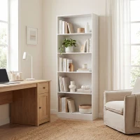 HOMCOM 5-Tier Bookcase, Storage Bookshelf with Adjustable Shelves, Display Shelves for Living Room, Home Office, White(m-8)