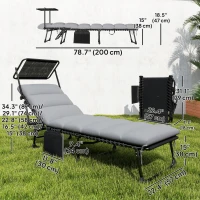 Outsunny Outdoor Chaise Lounge Chairs, 2 PCS Folding Lounge Chairs with Adjustable 5-Position, Cushion, Canopy, Side Pocket(m-3)