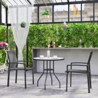 Outsunny Set of 2 Outdoor Garden Chairs, Stackable Patio Dining Chairs with Breathable Fabric, Armrests and Backrest, Dark Grey(m-10)