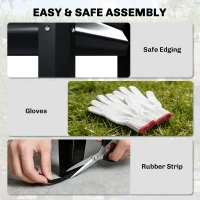 Outsunny Galvanised Raised Garden Bed with Greenhouse Cover, Metal Elevated Garden Bed with Bed Liner, Bottom Shelf, Black(m-9)