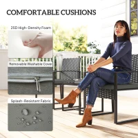 Outsunny Outdoor Bistro Set, 3 Piece Wicker Patio Furniture Set with Glass Top Table and Cushions for Porch, Balcony, Dark Grey(m-6)