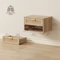 HOMCOM Floating Bedside Table Set of 2, Wall Mount Nordic Nightstands with Storage Drawer and Open Shelf for Bedroom, Oak(m-3)