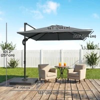 Outsunny 8' x 8' Offset Cantilever Patio Umbrella with Base Weights, UPF50+ Cantilever Parasol with 360° Rotation, Dark Grey(m-3)