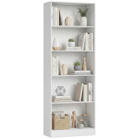 HOMCOM 5-Tier Bookcase, Storage Bookshelf with Adjustable Shelves, Display Shelves for Living Room, Home Office, White(m-11)