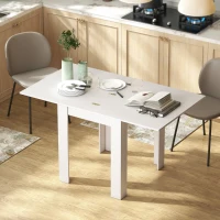 HOMCOM 55" Extendable Dining Table for 4-6 Person, Kitchen Table with PU Handle and Felt Pads for Small Spaces, White(m-1)