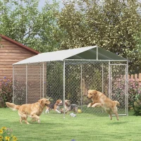 PawHut 19.7' x 7.5' x 7.5' Outdoor Dog Kennel for Large-Sized Dogs with Waterproof UV Resistant Roof, Silver(m-2)