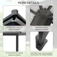 Outsunny 12' x 15' Hardtop Gazebo Canopy with Polycarbonate Roof, Aluminum Frame, Netting, Curtains and Ceiling Hook, Dark Grey(m-6)