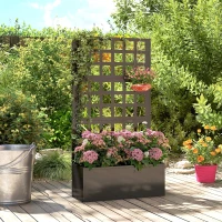 Outsunny Galvanized Raised Garden Bed Planter Box with Trellis for Climbing Plants, Vegetable, Vines, 24" x 9" x 44.5", Black(m-7)