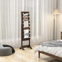 HOMCOM Free Standing Armoire Organizer, Lighted Mirrored Jewelry Cabinet w/ Angle Adjustable & 16 LED Lights, Dark Brown(m-7)